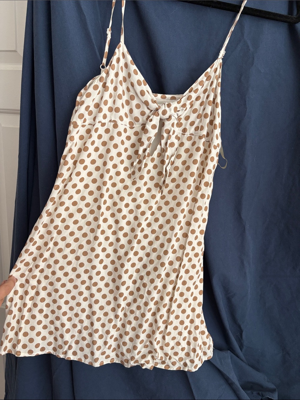 L'ATISTE Cream Mini Polka Dot Slip Dress with Front Tie
